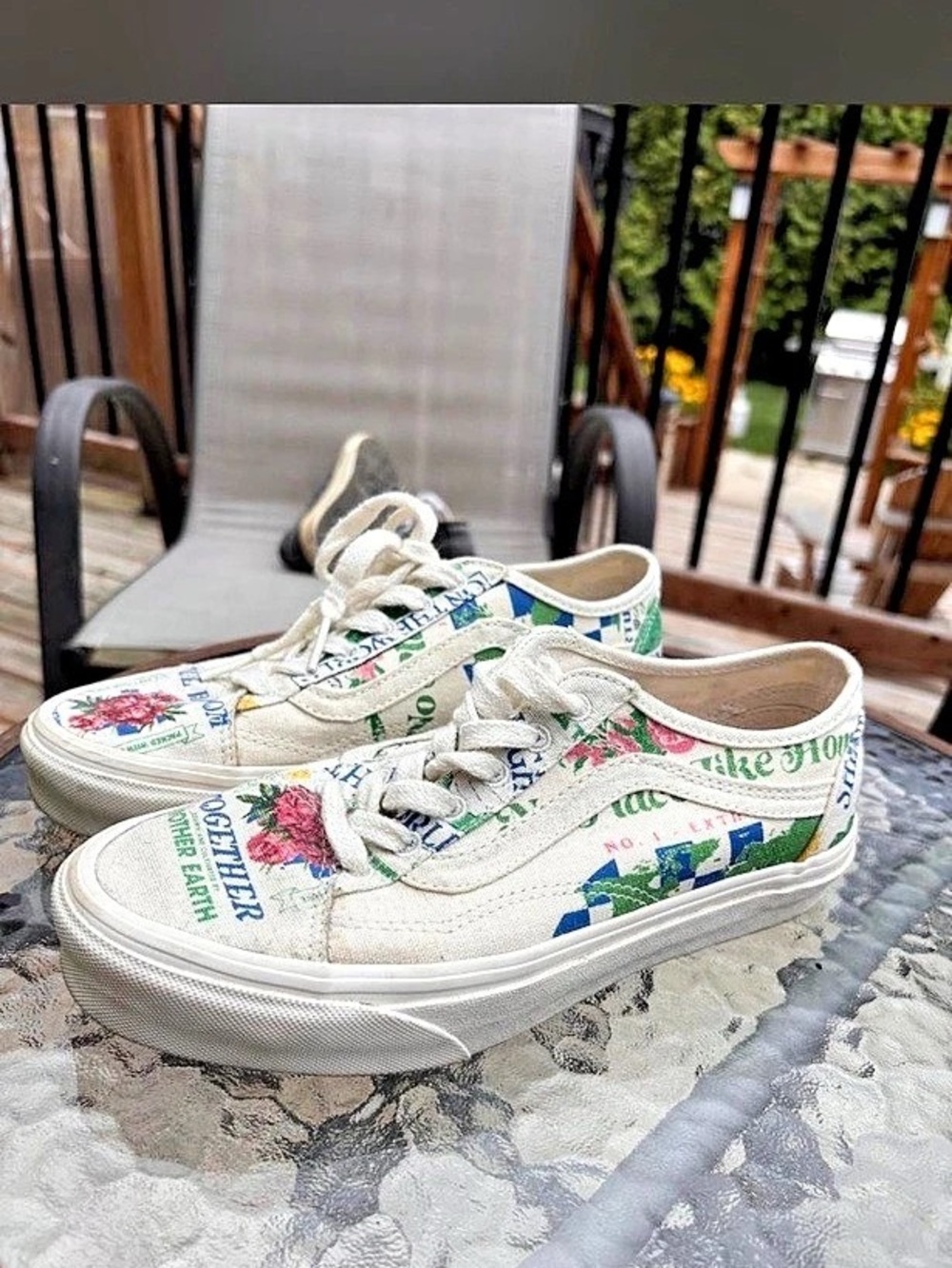 Vans Old Skool Floral Low Top Sneakers White & Green 7.5 WMNS